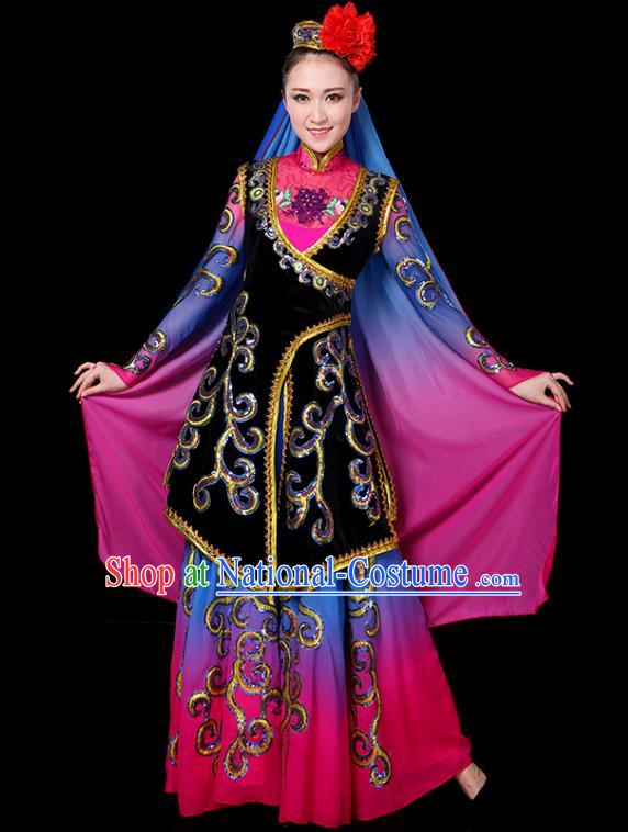 Traditional Chinese Uyghur Nationality Folk Dance Costume, Chinese Uigurian Minority Dance Clothing for Women