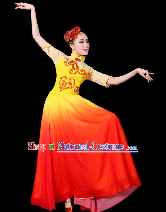 Traditional Chinese Modern Dance Opening Jazz Dance Clothing Chorus Classical Dance Big Swing Dress for Women