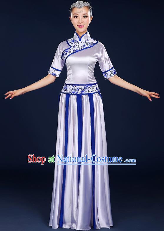 Traditional Chinese Modern Dance Opening Dance Clothing Chorus Classical Dance White Dress for Women