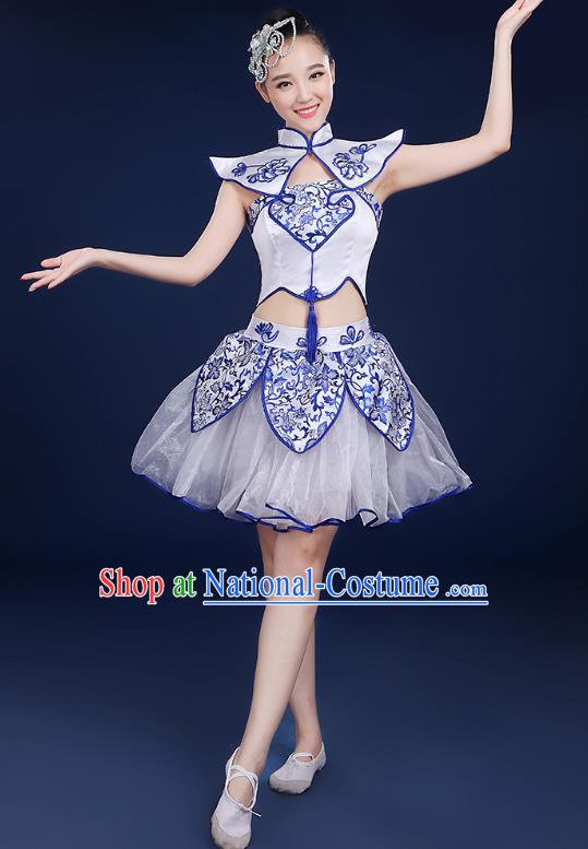 Traditional Chinese Modern Dance Opening Dance Clothing Chorus Classical Dance Short Veil Dress for Women