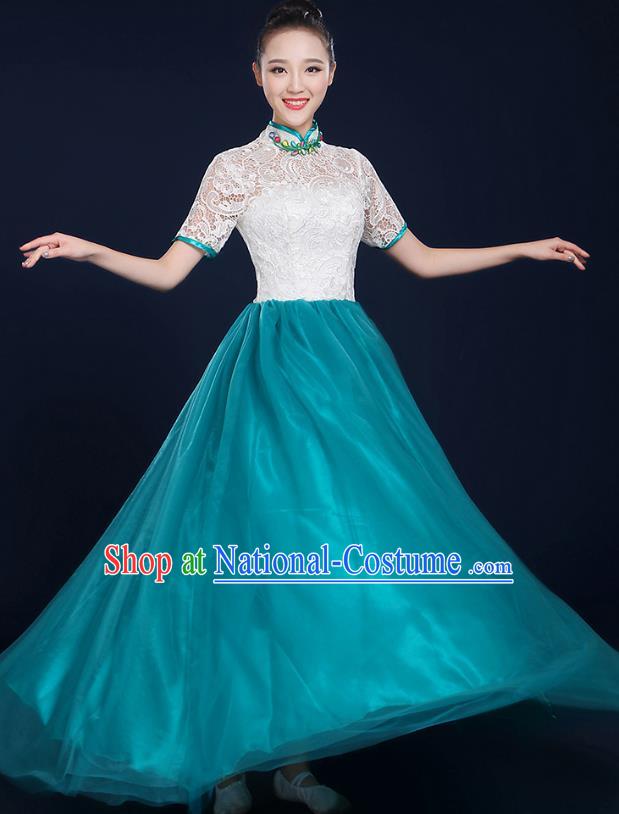 Traditional Chinese Modern Dance Opening Dance Lace Clothing Chorus Classical Dance Green Dress for Women