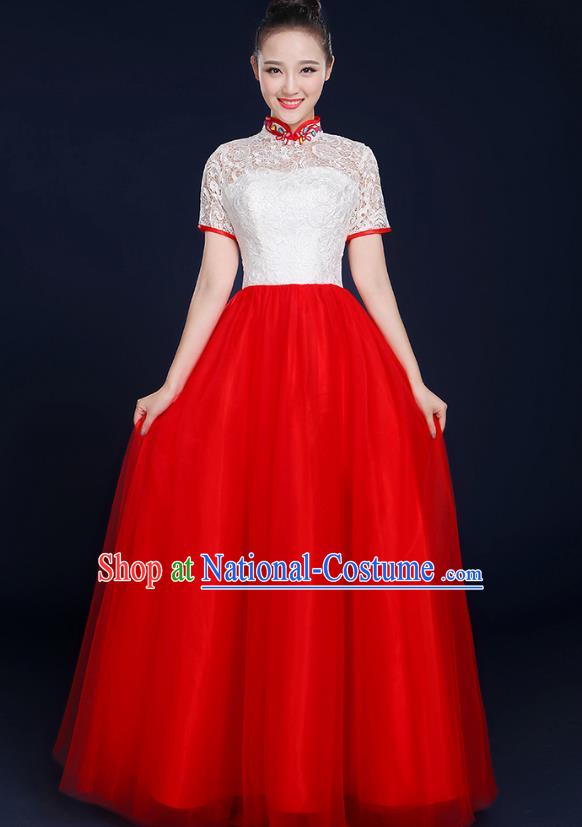 Traditional Chinese Modern Dance Opening Dance Lace Clothing Chorus Classical Dance Red Dress for Women