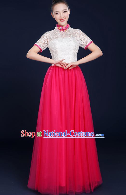 Traditional Chinese Modern Dance Opening Dance Lace Clothing Chorus Classical Dance Pink Dress for Women