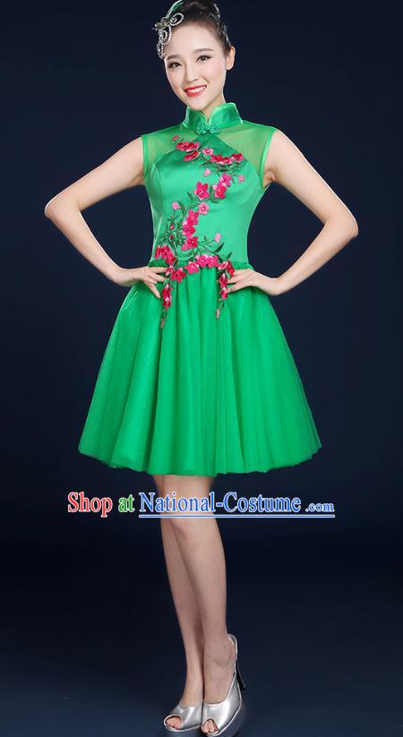 Traditional Chinese Modern Dance Opening Dance Clothing Chorus Classical Dance Green Bubble Veil Dress for Women