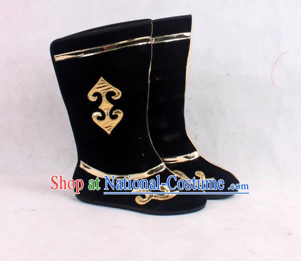 Asian Chinese Beijing Opera Embroidered Black Boots, Traditional China Peking Opera General Hanfu Shoes