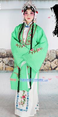 Chinese Beijing Opera Actress Costume Green Embroidered Cape, Traditional China Peking Opera Diva Embroidery Clothing