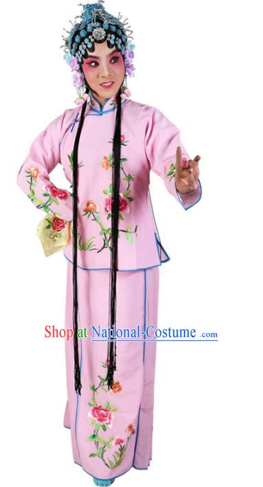 Chinese Beijing Opera Servant Girl Embroidered Pink Costume, China Peking Opera Actress Embroidery Clothing