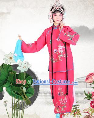 Chinese Beijing Opera Servant Girl Embroidered Rosy Costume, China Peking Opera Actress Embroidery Clothing