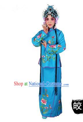 Chinese Beijing Opera Servant Girl Embroidered Blue Costume, China Peking Opera Actress Embroidery Clothing