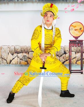 Chinese Beijing Opera Takefu Embroidered Yellow Costume, China Peking Opera Soldier Embroidery Clothing