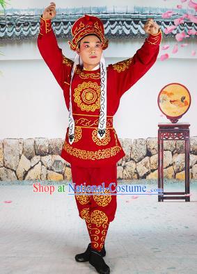 Chinese Beijing Opera Takefu Embroidered Red Costume, China Peking Opera Soldier Embroidery Clothing