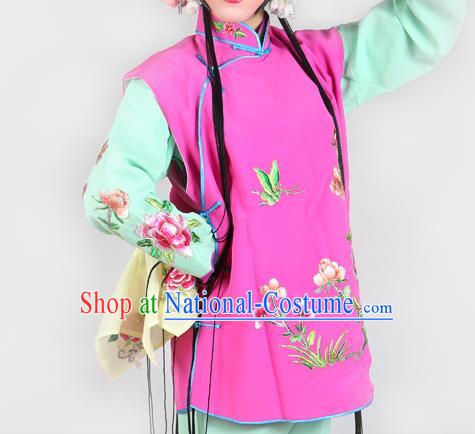 Chinese Beijing Opera Servant Girl Costume Embroidered Pink Mauve Vest, China Peking Opera Actress Embroidery Waistcoat Clothing