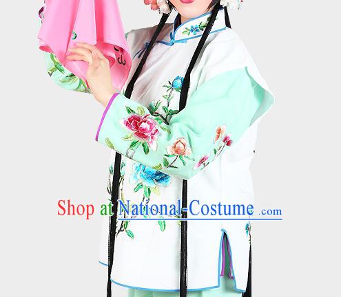 Chinese Beijing Opera Servant Girl Costume Embroidered White Vest, China Peking Opera Actress Embroidery Waistcoat Clothing