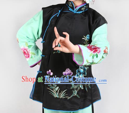 Chinese Beijing Opera Servant Girl Costume Embroidered Black Vest, China Peking Opera Actress Embroidery Waistcoat Clothing