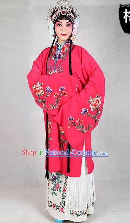 Chinese Beijing Opera Actress Embroidered Peony Rosy Costume, Traditional China Peking Opera Diva Embroidery Clothing