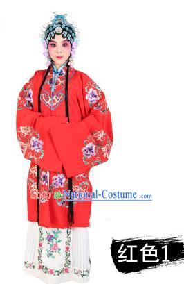 Chinese Beijing Opera Young Lady Embroidered Peony Costume, China Peking Opera Actress Embroidery Red Clothing