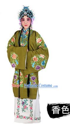 Chinese Beijing Opera Young Lady Embroidered Peony Costume, China Peking Opera Actress Embroidery Green Clothing