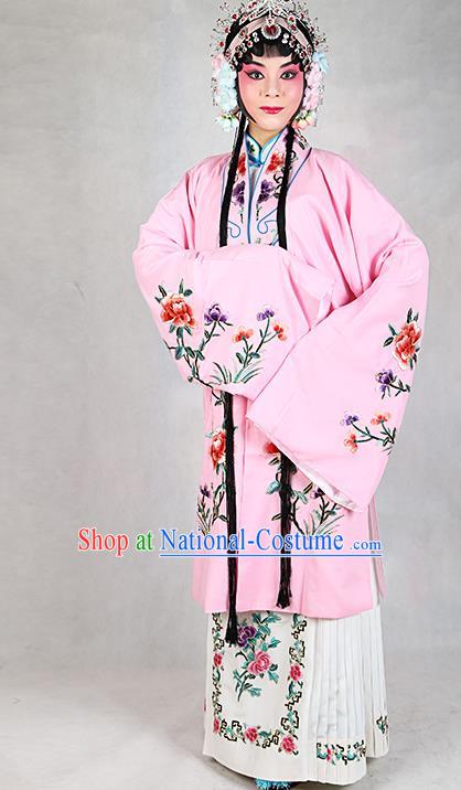 Chinese Beijing Opera Actress Embroidered Peony Pink Costume, Traditional China Peking Opera Diva Embroidery Clothing