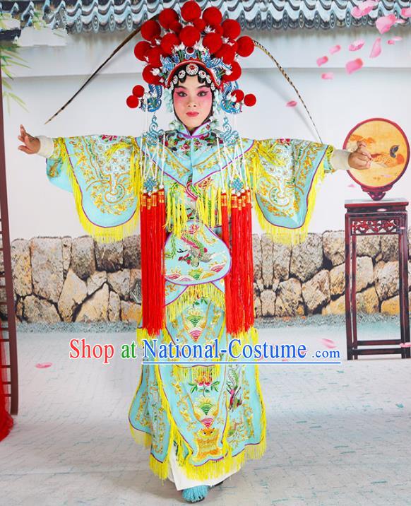 Chinese Beijing Opera Swordplay Embroidered Costume, China Peking Opera Blues Warriors Embroidery Clothing