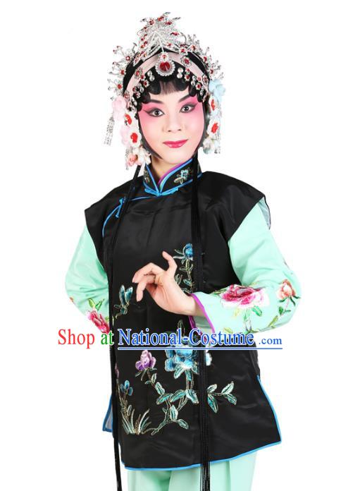 Chinese Beijing Opera Servant Girl Costume Embroidered Black Vests, China Peking Opera Actress Embroidery Waistcoat Clothing