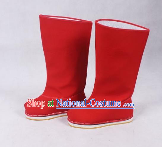 Asian Chinese Beijing Opera Minister Red Boots, Traditional China Peking Opera Chancellor Hanfu Shoes