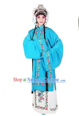 Chinese Beijing Opera Actress Costume Embroidered Blue Cape, Traditional China Peking Opera Nobility Lady Embroidery Clothing