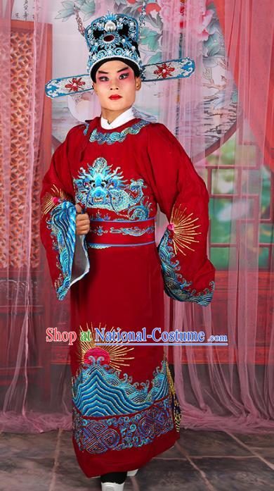 Chinese Beijing Opera Niche Costume Red Embroidered Robe, China Peking Opera Lang Scholar Embroidery Gwanbok Clothing