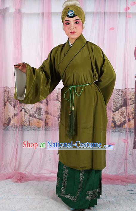 Chinese Beijing Opera Old Women Costume Deep Green Cape, Traditional China Peking Opera Pantaloon Clothing