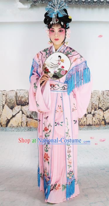 Chinese Beijing Opera Actress Nobility Lady Embroidered Pink Costume, China Peking Opera Princess Embroidery Clothing