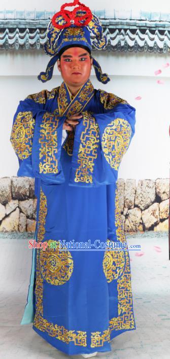 Chinese Beijing Opera Niche Costume Blue Embroidered Robe, China Peking Opera Scholar Embroidery Gwanbok Clothing