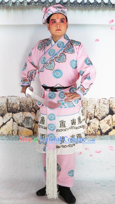 Chinese Beijing Opera Warrior Pink Embroidered Costume, China Peking Opera Takefu Embroidery Clothing