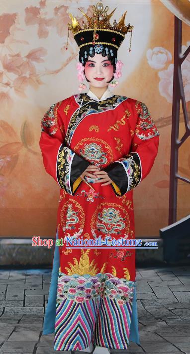 Chinese Beijing Opera Actress Red Embroidered Costume, China Peking Opera Qing Dynasty Manchu Queen Embroidery Clothing