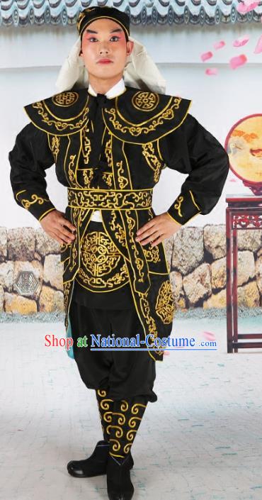 Chinese Beijing Opera Takefu Warrior Embroidered Black Costume, China Peking Opera Soldier Embroidery Clothing