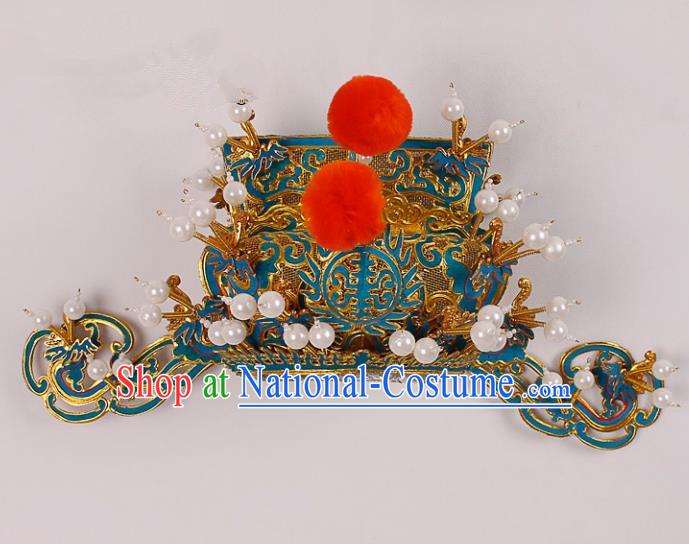 Asian Chinese Beijing Opera Prime Minister Hat, Traditional China Peking Opera Royal Highness Hats Headwear