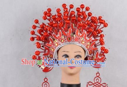 Asian Chinese Beijing Opera Imperial Empress Red Phoenix Coronet, Traditional China Peking Opera Actress Bride Headwear