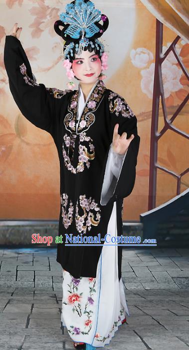 Chinese Beijing Opera Actress Costume Black Embroidered Cape, China Peking Opera Princess Young Lady Embroidery Clothing