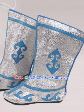 Asian Chinese Beijing Opera Takefu White Embroidered Shoes, Traditional China Peking Opera Young Men Hanfu Boots