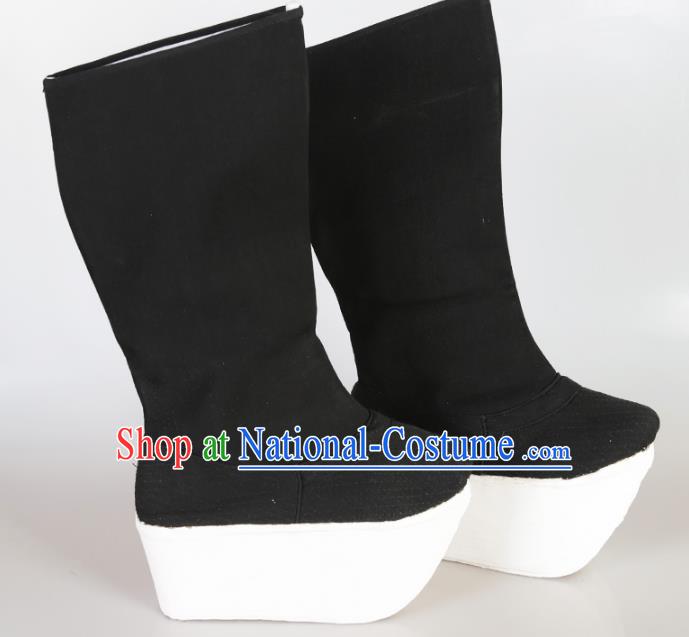 Asian Chinese Beijing Opera Minister Shoes, Traditional China Peking Opera Chancellor Hanfu Black Boots