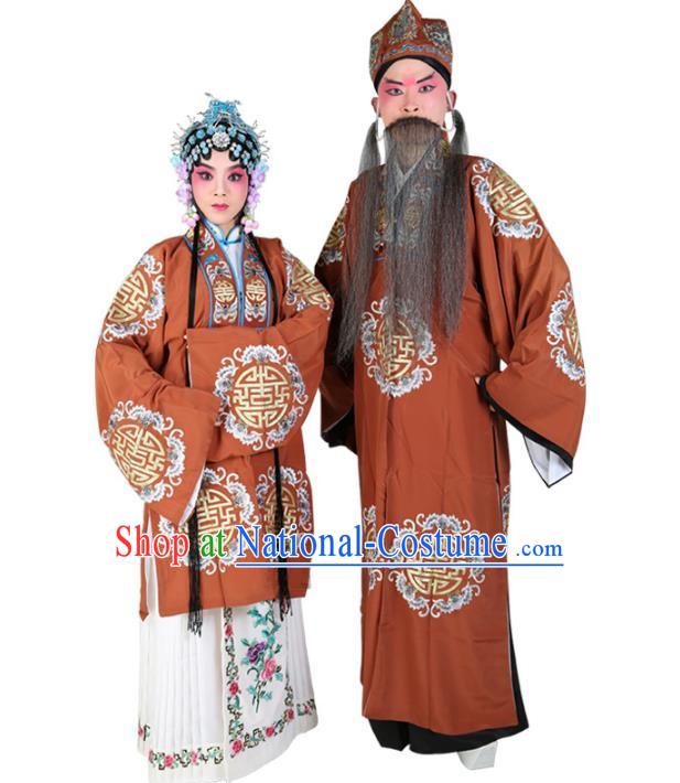 Chinese Beijing Opera Old Men and Women Embroidered Costume, China Peking Opera Ministry Councillor Landlord Shiva Embroidery Clothing