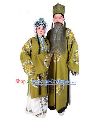 Chinese Beijing Opera Old Men and Women Embroidered Green Costume, China Peking Opera Ministry Councillor Landlord Shiva Embroidery Clothing