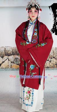 Chinese Beijing Opera Actress Nobility Lady Embroidered Purplish Red Costume, China Peking Opera Diva Embroidery Clothing