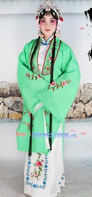 Chinese Beijing Opera Actress Nobility Lady Embroidered Green Costume, China Peking Opera Diva Embroidery Clothing