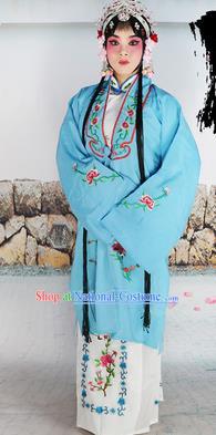 Chinese Beijing Opera Actress Nobility Lady Embroidered Light Blue Costume, China Peking Opera Diva Embroidery Clothing