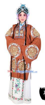 Chinese Beijing Opera Actress Embroidered Brown Costume, China Peking Opera Diva Embroidery Clothing