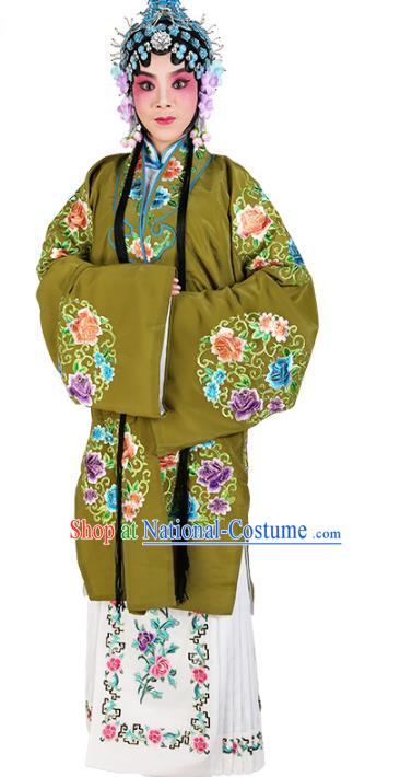 Chinese Beijing Opera Actress Embroidered Peony Flowers Green Costume, China Peking Opera Diva Embroidery Clothing