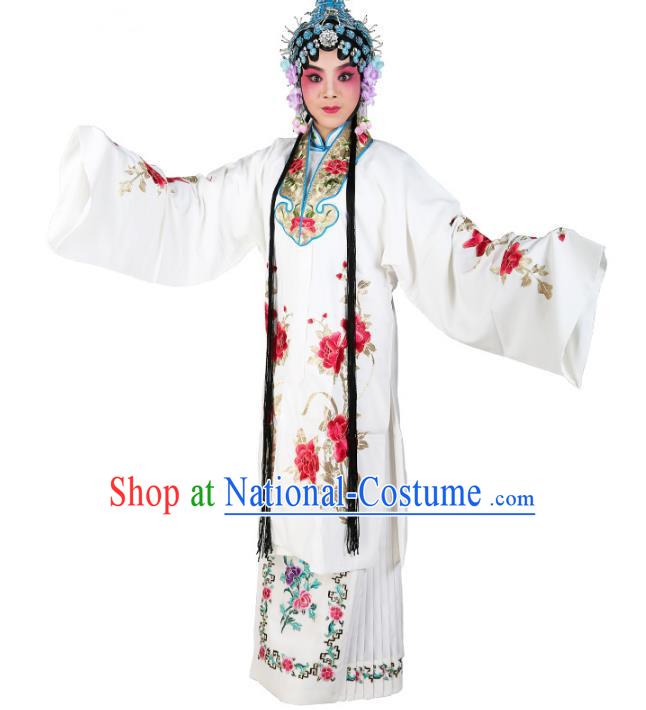 Chinese Beijing Opera Actress Nobility Lady Embroidered White Costume, China Peking Opera Embroidery Clothing