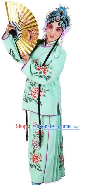 Chinese Beijing Opera Actress Young Lady Embroidered Green Costume, China Peking Opera Embroidery Clothing