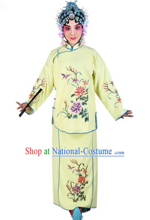 Chinese Beijing Opera Actress Young Lady Embroidered Yellow Costume, China Peking Opera Embroidery Clothing