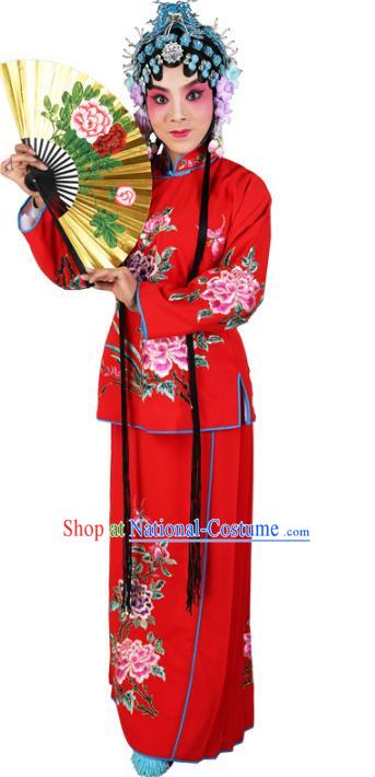 Chinese Beijing Opera Actress Young Lady Embroidered Red Costume, China Peking Opera Embroidery Clothing