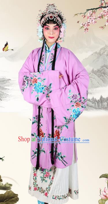 Chinese Beijing Opera Actress Embroidered Peony Purple Costume, China Peking Opera Diva Embroidery Clothing